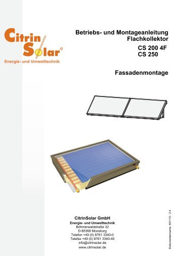 Betriebs- und Montageanleitung Flachkollektor CS 200 ... - Citrin Solar