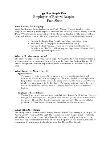 Employer of Record Respite: Fact Sheet - Bay Respite Care