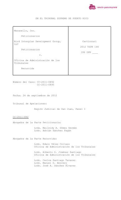 Sentencia y OpiniÃ³n Disidente - Rama Judicial de Puerto Rico