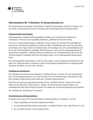 Informationen fÃ¼r Teilnehmer in Integrationskursen