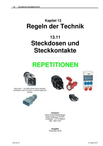 Kapitel 13 Regeln der Technik 13.11 Steckdosen und ... - ibn.ch