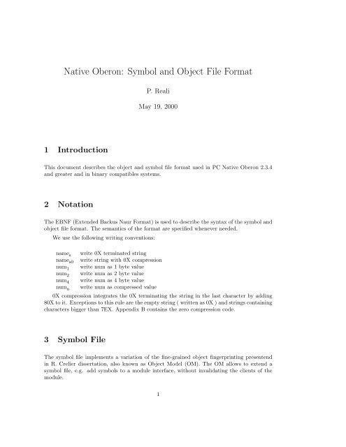 Native Oberon: Symbol and Object File Format