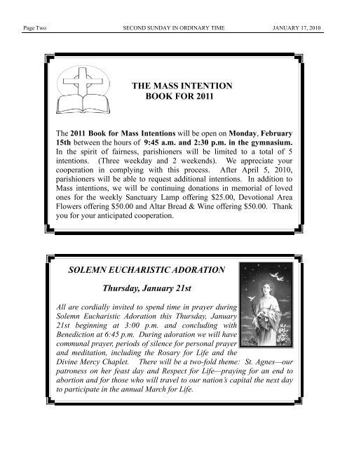 THE MASS INTENTION BOOK FOR 2011 ... - St. Agnes Parish