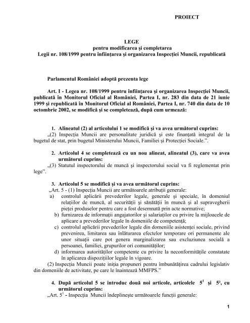 PROIECT LEGE pentru modificarea ÅŸi completarea Legii nr. 108 ...