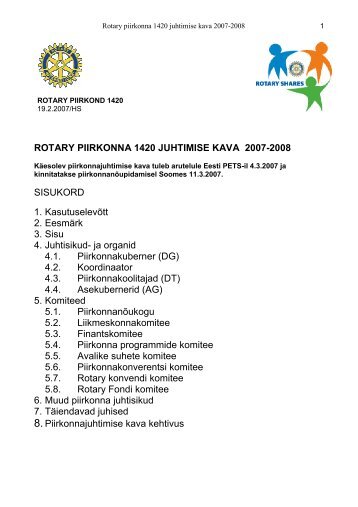 ROTARY PIIRKONNA 1420 JUHTIMISE KAVA 2007-2008 ...