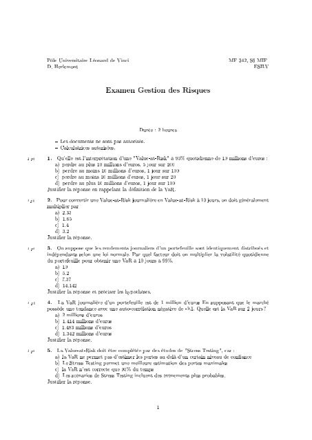 Examen Gestion des Risques - Yats.com