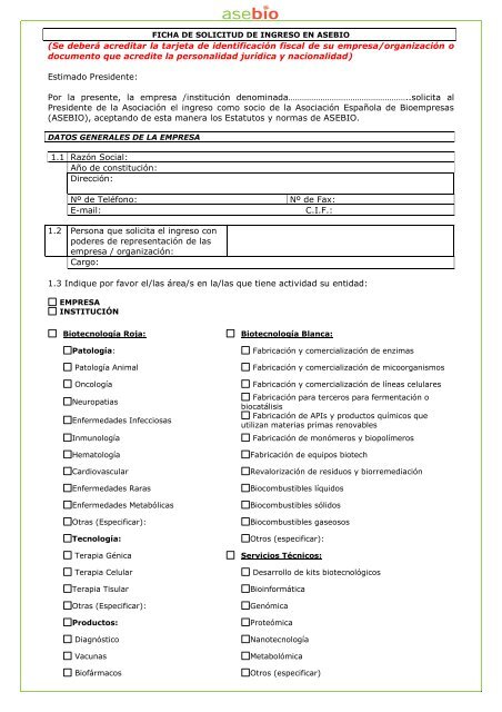 FICHA DE SOLICITUD DE INGRESO EN ASEBIO