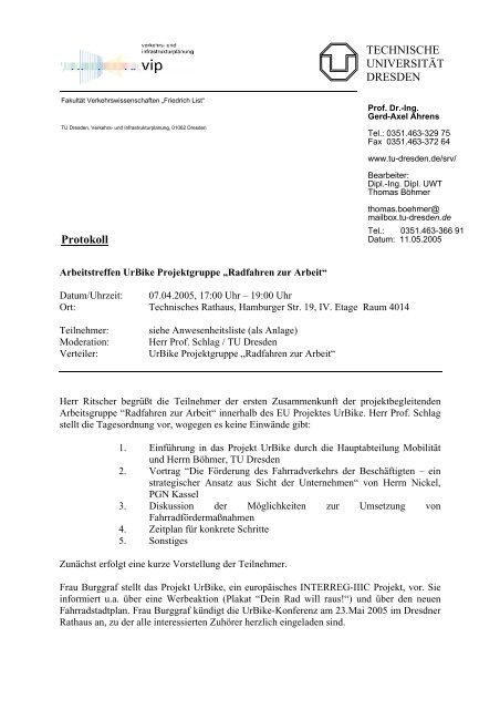 Protokoll (PDF, 76 KB) - Technische UniversitÃ¤t Dresden
