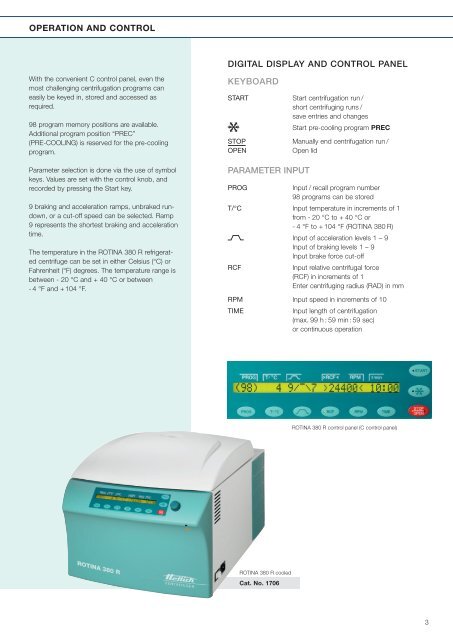 Download Rotina 380 PDF Datasheet - Hettich Centrifuges UK