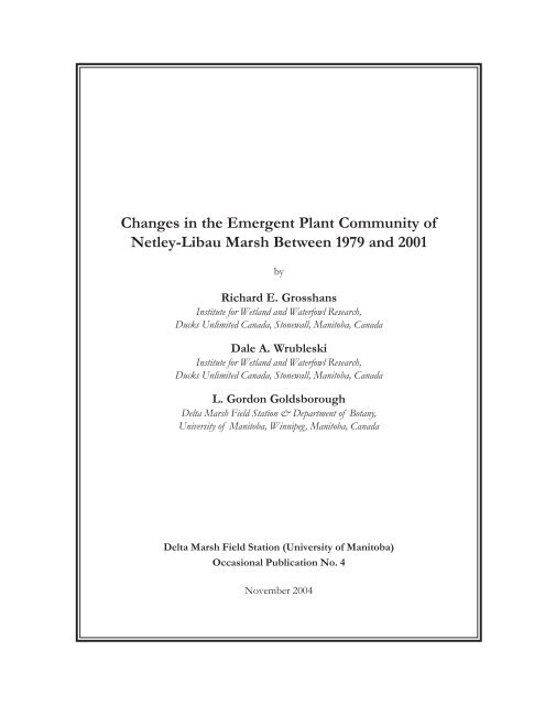 Changes in the Emergent Plant Community of Netley-Libau Marsh ...