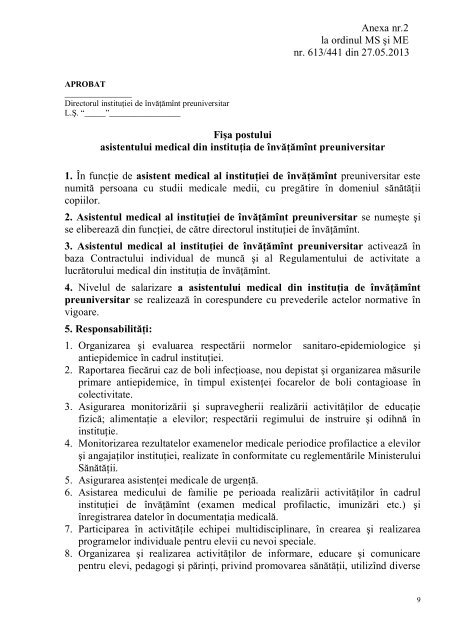 Ordin nr. 613/441 din 27.05.2013 cu privire la Serviciile de SÄnÄtate ...