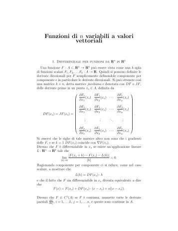 Funzioni di n variabili a valori vettoriali