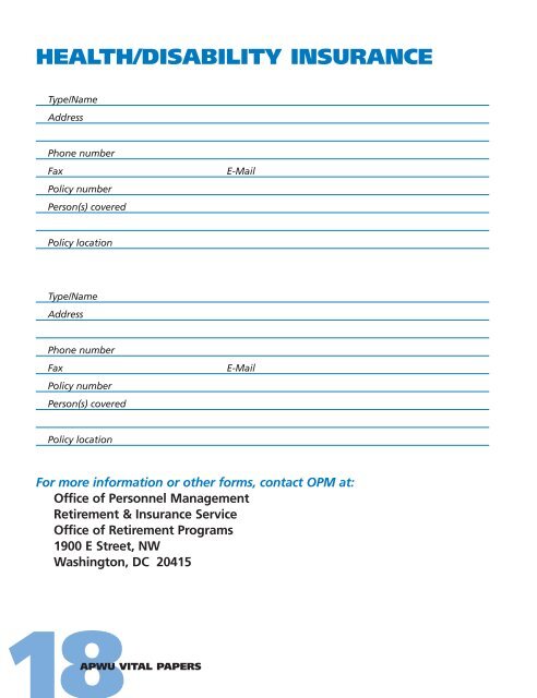 Vital Papers - Your Retirement Records Organizer - APWU