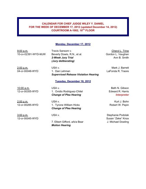 Week of Monday, December 17, 2012 - District of Colorado