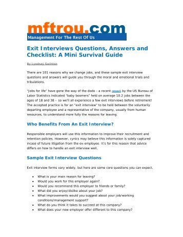 Exit Interviews Questions, Answers and Checklist - Management for ...