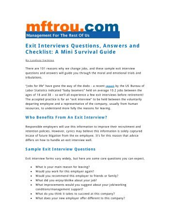 Exit Interviews Questions, Answers and Checklist - Management for ...