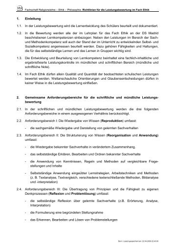 2009 - 04 - Richtlinien fÃ¼r die Leistungsbewertung im Fach Ethik ...