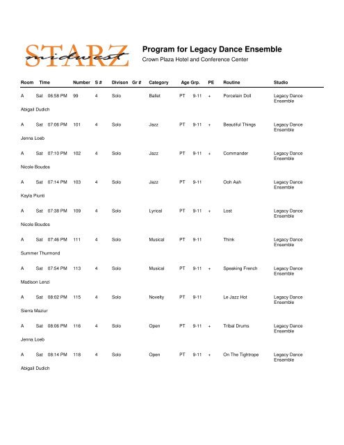 Program for - Midwest Starz