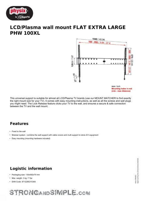 LCD/Plasma wall mount FLAT EXTRA LARGE PHW 100XL