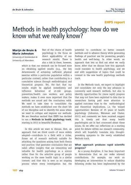 Methods in health psychology: how do we know what we really know?