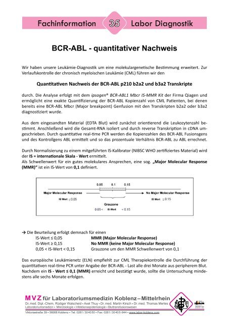 NEWS BCR-ABL quantitativer Nachweis - Labor Koblenz