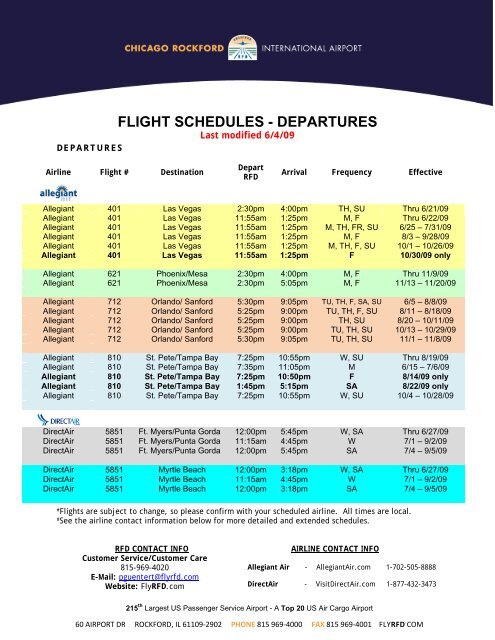 Flyrfd Flight Schedule 2022 Flight Schedules - Departures - Flyrfd.com