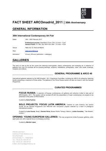 FACT SHEET ARCOmadrid_2011 | 30th Anniversary