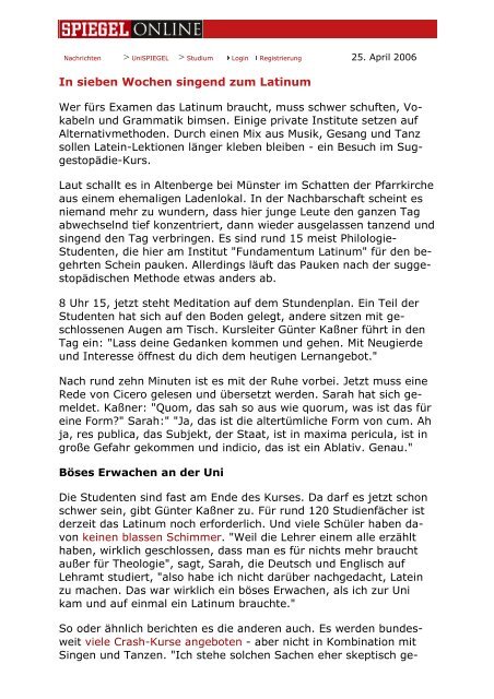 Spiegel online - Unispiegel 25.4.2006 - Fundamentum Latinum