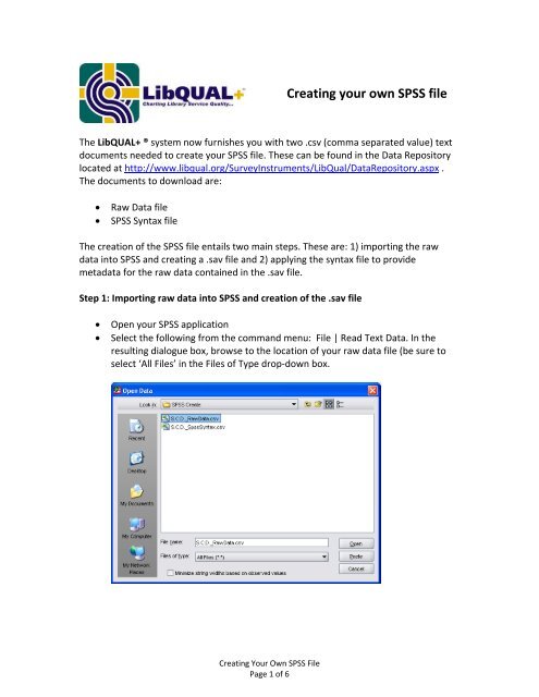 Instructions: Creating your own SPSS file - LibQUAL+