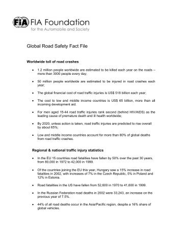 Download the Global Road Safety Fact File - FIA Foundation