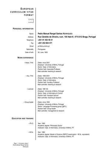 EUROPEAN CURRICULUM VITAE FORMAT Pedro Manuel Rangel ...