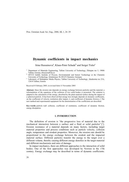 Dynamic coefficients in impact mechanics