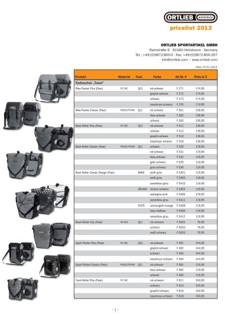 pricelist 2013 - Ortlieb