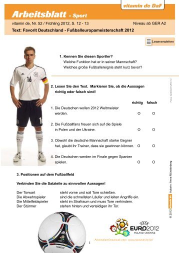 Arbeitsblatt - Sport - Deutsch lernen mit vitamin de