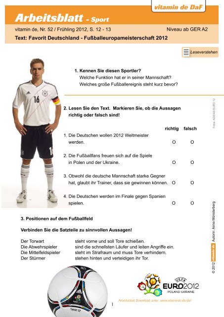 Arbeitsblatt - Sport - Deutsch lernen mit vitamin de
