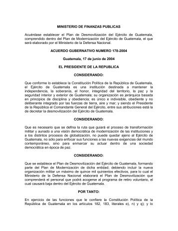 Acuerdo Gubernativo No. 178-2004 - Ministerio de la Defensa de ...