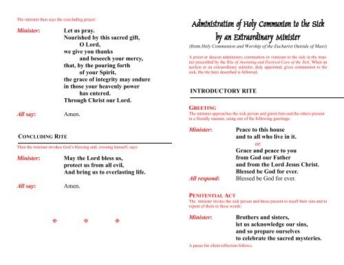 Revised Rite of Holy Communion for Sick