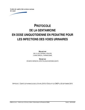 Guide Gentamicine en PEDIATRIE unidose inf urinaire