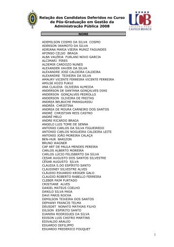 1 RelaÃ§Ã£o dos Candidatos Deferidos no Curso de PÃ³s-GraduaÃ§Ã£o ...