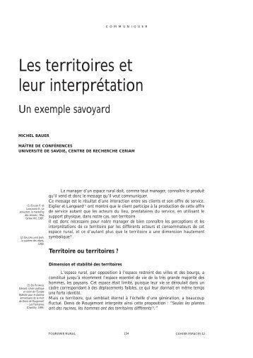 Les territoires et leur interprÃ©tation