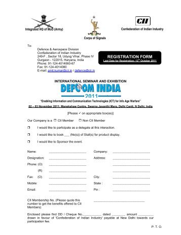 REGISTRATION FORM - CII National Committee on Defence