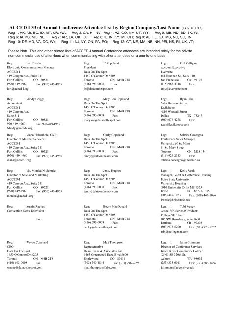 ACCED-I 33rd Annual Conference Attendee List by Region ...