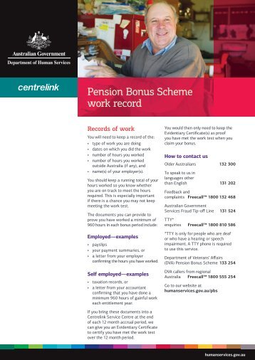 Pension bonus scheme work record - Department of Human Services