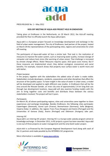 PRESS RELEASE No. 1 - AQUA-ADD Interreg IVC project