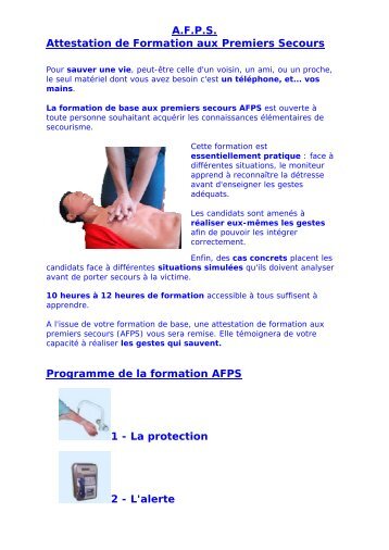 A.F.P.S. Attestation de Formation aux Premiers Secours Programme ...