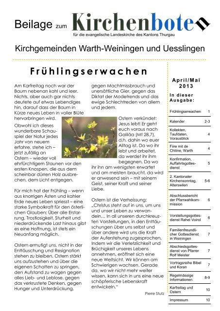 April / Mai 2013 - Evangelische Kirchgemeinde Uesslingen und ...