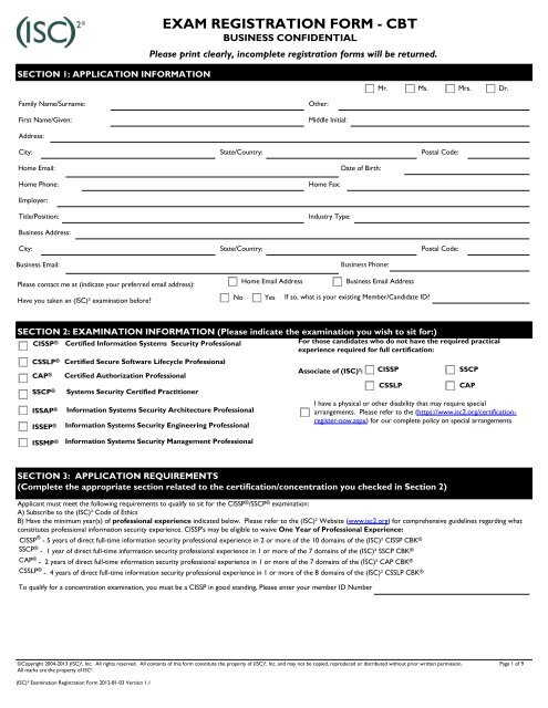 CBT Examination Registration Form - ISC