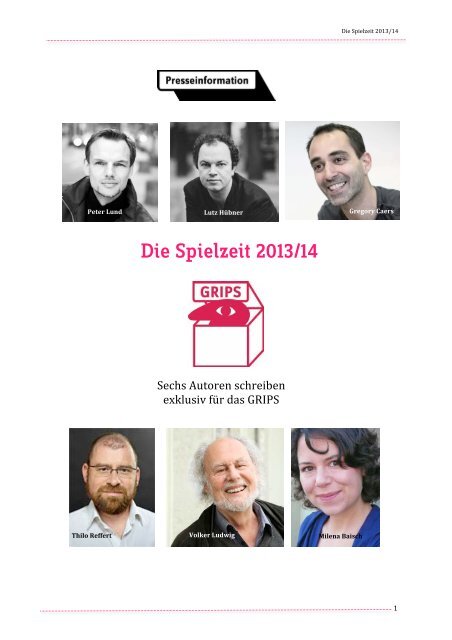 Pressemappe fÃ¼r 2013/14 zum kostenlosen ... - GRIPS Theater