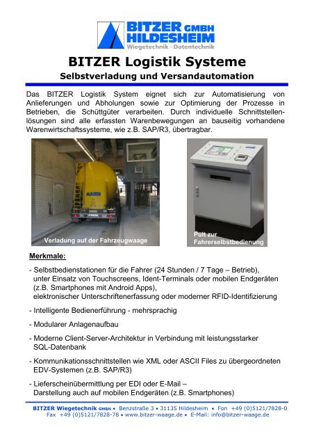 Logistiksysteme - Bitzer Wiegetechnik GmbH