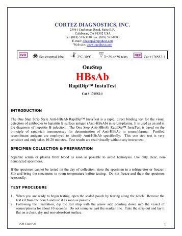 HbsAb (Serum Test) Rapid Test (Strip) - ELISA kits - Rapid tests